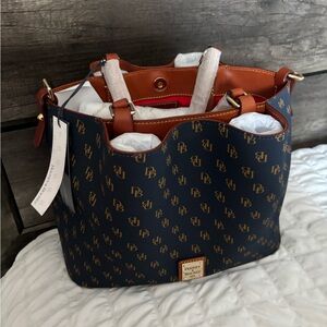 Dooney & Bourke Navy and Tan Signature Gretta Brenna